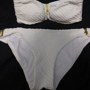 H&M 2 piece white bikini with gold zippers size 12